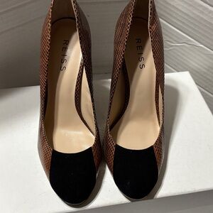 Reiss Snakeskin Patterned Heels in Brown and Black